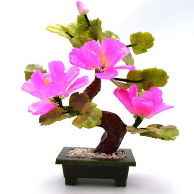 Gepersonaliseerd logo beschikbaar Chinese Jade Stone Bloemen Bomen Rode Decoratieve Bloem Kristallen Bomen voor B2B Marke