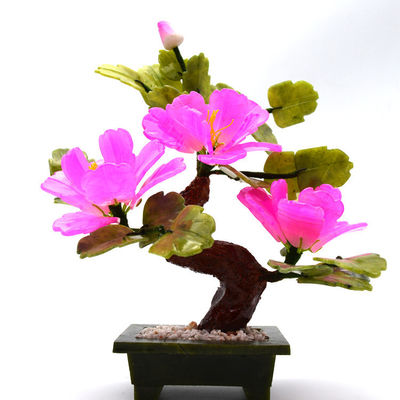 Gepersonaliseerd logo beschikbaar Chinese Jade Stone Bloemen Bomen Rode Decoratieve Bloem Kristallen Bomen voor B2B Marke