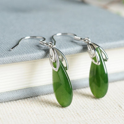 925 Sterling Silver Design Groene Nefriet Jade Drop Oorbellen met Custom Logo Sublimatie Printing