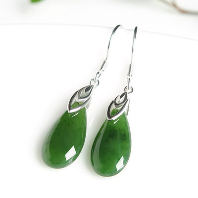 925 Sterling Silver Design Groene Nefriet Jade Drop Oorbellen met Custom Logo Sublimatie Printing