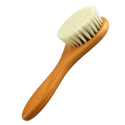 Natuurlijke zachte borstel wol droog borstel houten handvat baby haar borstel Custom LOGO Gezicht lichaam reiniging badgereedschap voor huidmassage