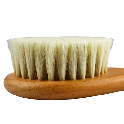 Natuurlijke zachte borstel wol droog borstel houten handvat baby haar borstel Custom LOGO Gezicht lichaam reiniging badgereedschap voor huidmassage