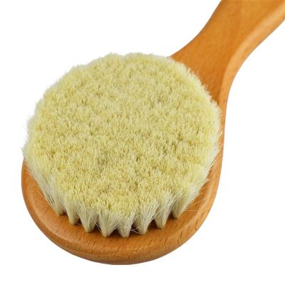 Natuurlijke zachte borstel wol droog borstel houten handvat baby haar borstel Custom LOGO Gezicht lichaam reiniging badgereedschap voor huidmassage