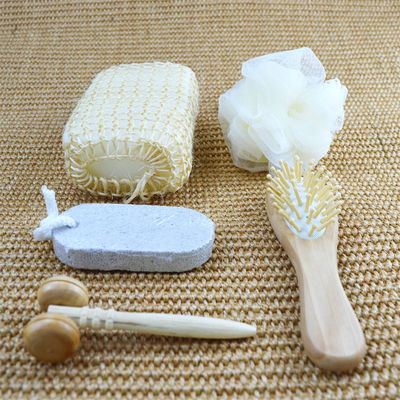 Lichaamsreiniging Houten bad set met haarborstel puimsteen bad pouf sisal spons massager 6pcs spa bad schoonheid cadeau set