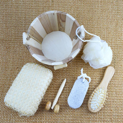 Lichaamsreiniging Houten bad set met haarborstel puimsteen bad pouf sisal spons massager 6pcs spa bad schoonheid cadeau set