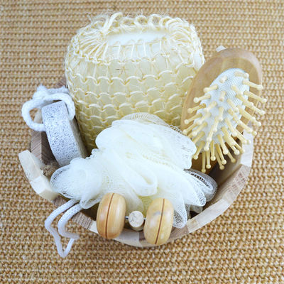 Lichaamsreiniging Houten bad set met haarborstel puimsteen bad pouf sisal spons massager 6pcs spa bad schoonheid cadeau set