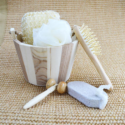 Lichaamsreiniging Houten bad set met haarborstel puimsteen bad pouf sisal spons massager 6pcs spa bad schoonheid cadeau set