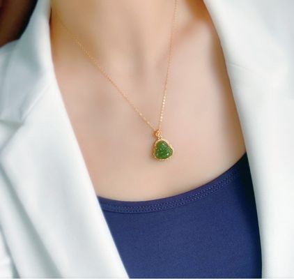 925 Zilveren ingelegde groene neffriet jade lachende boeddha ketting hanger met kristallen stenen en kleine maat