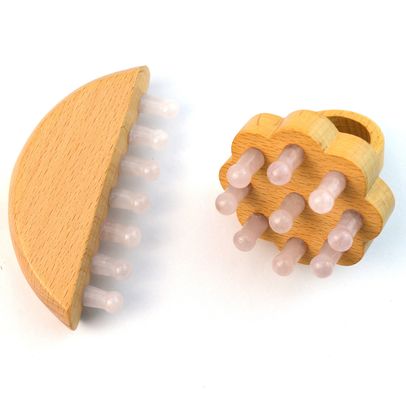 Houten Rozenkwarts Jade Guasha Haar Meridian Massage Kam Scalp Gua Sha Massager Haar Massage Kam met Gua Sha Functie