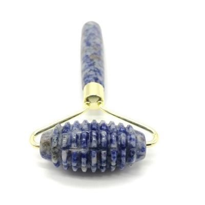 Gezichtsmassage Technologie Gepolijste natuurlijke blauwe puntsteen Eénkop Spiked Jade Roller Anti Aging met technologie