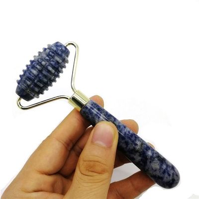 Gezichtsmassage Technologie Gepolijste natuurlijke blauwe puntsteen Eénkop Spiked Jade Roller Anti Aging met technologie