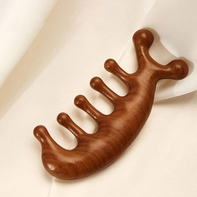 Scalp ontspanningsmiddel Sandelhout Hoofd Gua Sha Massage Kam voor haargroei en full-body Meridian Dredging