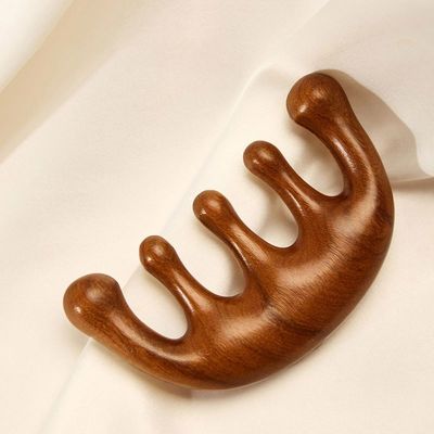 Scalp ontspanningsmiddel Sandelhout Hoofd Gua Sha Massage Kam voor haargroei en full-body Meridian Dredging