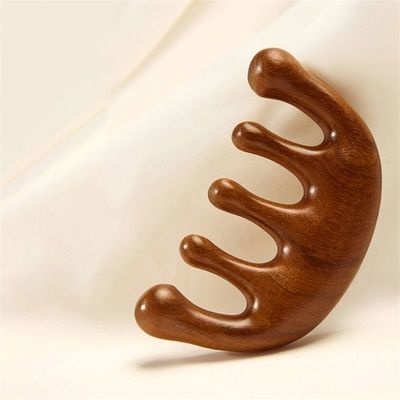 Scalp ontspanningsmiddel Sandelhout Hoofd Gua Sha Massage Kam voor haargroei en full-body Meridian Dredging