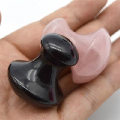 Draagbare Obsidian en Rose Quartz Mushroom Shape Gua Sha Massage Tool Set met ISO9001 Certificering