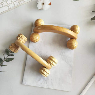 Hout Handheld Body Roller 4 Wheels Balls Massager voor Arm Leg Back Foot Hand Nek Schouder Spier Pijnverlichting Massage Tool