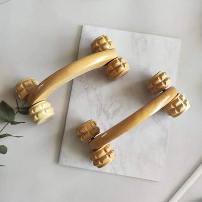 Hout Handheld Body Roller 4 Wheels Balls Massager voor Arm Leg Back Foot Hand Nek Schouder Spier Pijnverlichting Massage Tool