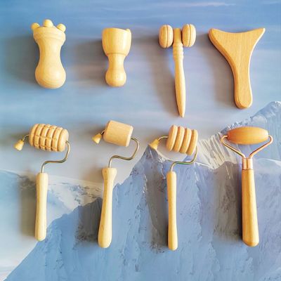 Gepersonaliseerd logo beschikbaard Beech Facial Mini Sculpting Tools Hout Therapie Gezicht Massage Roller Sets Houten Gezichtstherapie Kits