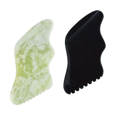 Body Massager Natuurlijke groene Jade Guasha voor anti-aging Chinese Xiuyan Jade Bliksemvorm Gua Sha Schrapen Massage Tool