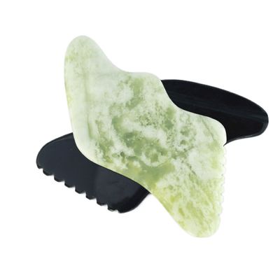 Body Massager Natuurlijke groene Jade Guasha voor anti-aging Chinese Xiuyan Jade Bliksemvorm Gua Sha Schrapen Massage Tool