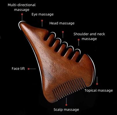Bruine natuurlijke sandelhout Gua Sha Scalp Massage Kam Houten Guasha Gereedschap voor Hoofd Lichaam Ontspannen Massager Haar Gezondheidszorg Schoonheid