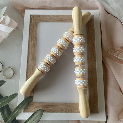 Vijf wielen houten Gua Sha massagestik voor meridianenbehandeling en lichaams ontspanning