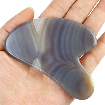 Massage gereedschappen huidverzorging Gezicht Guasha met 100% echte natuurlijke grijze Agate Gezicht Guasha Tool en Grijs Jade Gus Sha Stone Massager