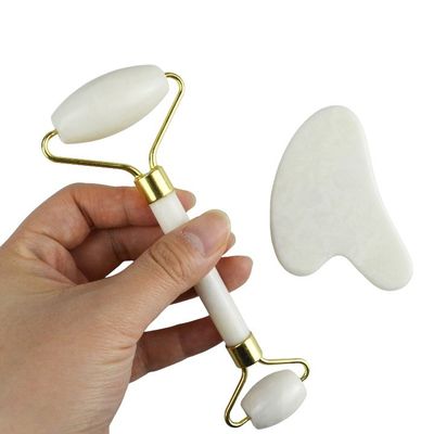 Lichaamsmassageur Natuurlijke witte jade steen Gua Sha Schraapbord Guasha Gezicht Roller Gift Box Set Spa Massage Tool Huidverzorging Gezicht schoonheid Routine