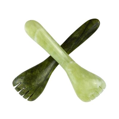 Gepersonaliseerd logo beschikbaar lichtgroen Xiuyan Jade Gua Sha Lepelvorm Acupunctuur Pen voor Oog Acupunctuur Lepel Massager