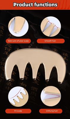 Koperen Guasha-massagetools Metalen Messinghaar Gua sha Comb Acupunctuur Scalping Point Apparaat voor Hoofd Acupunctuur Comb