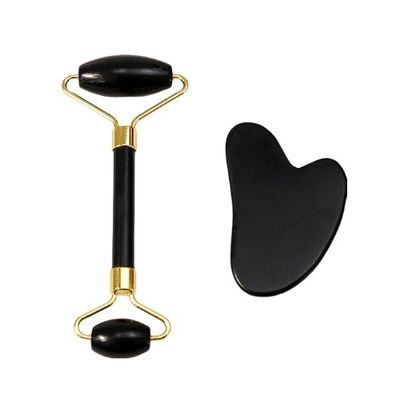 Body Scraper Customized Logo Availabled Natuurlijke Zwarte Bianstone Gezichtsmassage Roller Guasha Zwarte Jade Roller Set voor Massage