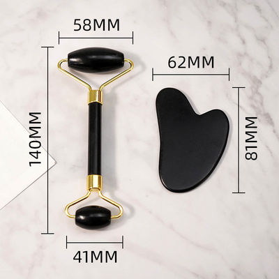 Body Scraper Customized Logo Availabled Natuurlijke Zwarte Bianstone Gezichtsmassage Roller Guasha Zwarte Jade Roller Set voor Massage