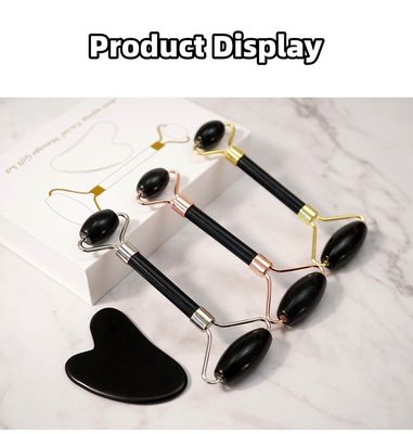 Body Scraper Customized Logo Availabled Natuurlijke Zwarte Bianstone Gezichtsmassage Roller Guasha Zwarte Jade Roller Set voor Massage