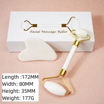 Gepersonaliseerd logo beschikbaard Witte Jade Roller En Guasha Set Voor Gezicht Gua Sha Massage Met Gift Box Voor Lichaam Spieren