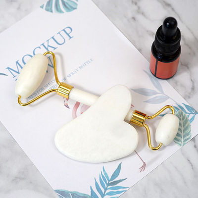 Gepersonaliseerd logo beschikbaard Witte Jade Roller En Guasha Set Voor Gezicht Gua Sha Massage Met Gift Box Voor Lichaam Spieren