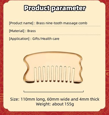 Spiermassage Hoofdmassagetool Custom Logo Scalp Massagetool Vierkante Messing Gua Sha Comb Metalen Koper Gua Sha Comb