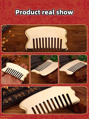 Spiermassage Hoofdmassagetool Custom Logo Scalp Massagetool Vierkante Messing Gua Sha Comb Metalen Koper Gua Sha Comb