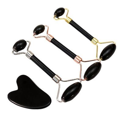 Spiermassage Custom Zwarte Bian Steen Gua Sha Schraapbord Guasha Gezicht Roller Gift Box Set voor Spa huidverzorging Routine