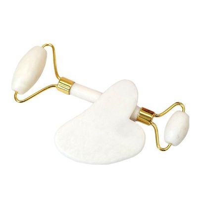 Huidverzorgingsgereedschap Natuurlijke witte jade steen Gua Sha schraapplank Guasha Gezicht Roller Gift Box Set voor lichaamsspieren massage