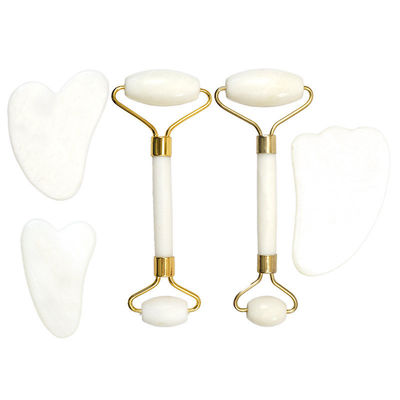 Huidverzorgingsgereedschap Natuurlijke witte jade steen Gua Sha schraapplank Guasha Gezicht Roller Gift Box Set voor lichaamsspieren massage