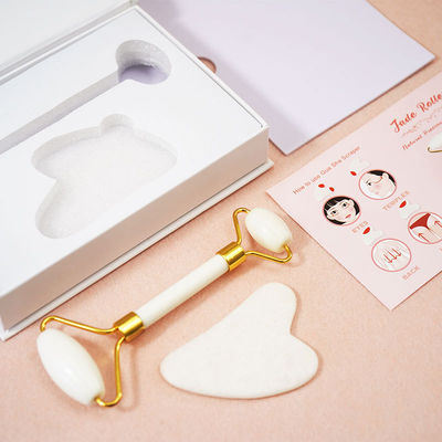 Huidverzorgingsgereedschap Natuurlijke witte jade steen Gua Sha schraapplank Guasha Gezicht Roller Gift Box Set voor lichaamsspieren massage