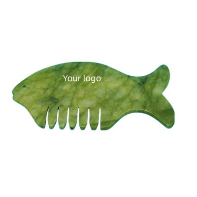 2024 Visvorm Natuurlijke Xiuyan Jade Gua Sha Scalp Massage Kam Hoofd Guasha Massager voor Gele Hoofd Massage Apparatuur