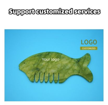 2024 Visvorm Natuurlijke Xiuyan Jade Gua Sha Scalp Massage Kam Hoofd Guasha Massager voor Gele Hoofd Massage Apparatuur