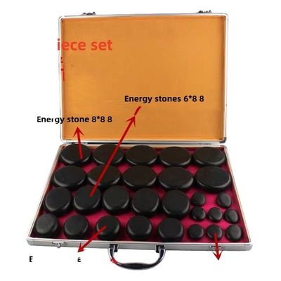 Spiermassage Warme Steen Massage Kit Aluminium Verwarmingsdoos met 28 stuks Basalt Energy Stones in zwart