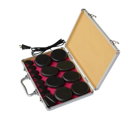 Gepersonaliseerd logo beschikbaard Spa Hot Stone Massage Essential met 18 stuks Basalt Energy Stones en Aluminium Heating Box