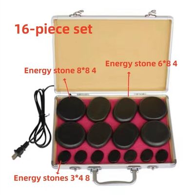Gepersonaliseerd logo beschikbaard Spa Hot Stone Massage Essential met 18 stuks Basalt Energy Stones en Aluminium Heating Box