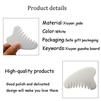 Volledige lichaamsmassage Natuurlijke witte Xiuyan Jade haarkam Gua Sha Tools Jade Scalp massager voor het verlichten van de spierspanning