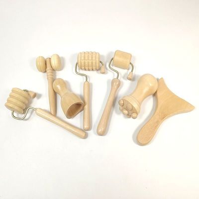 7 stuks Set Houten Massager Kit voor Gua Sha Roller en Handroller Houten Lichaam Guasha Massage Tool