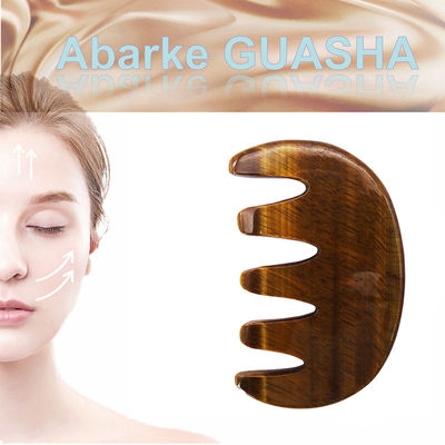 Bruine natuurlijke tijger oog steen Guasha massage kam voor lichaam en nek Therapie Haar kam Scalp Massager Tool SPA behandeling