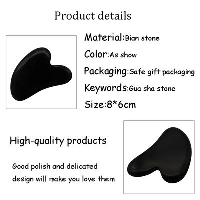 Natuurlijke Zwarte Bian Steen Hartvorm Gua Sha Massage Tool voor Spa ontspannende meditatie